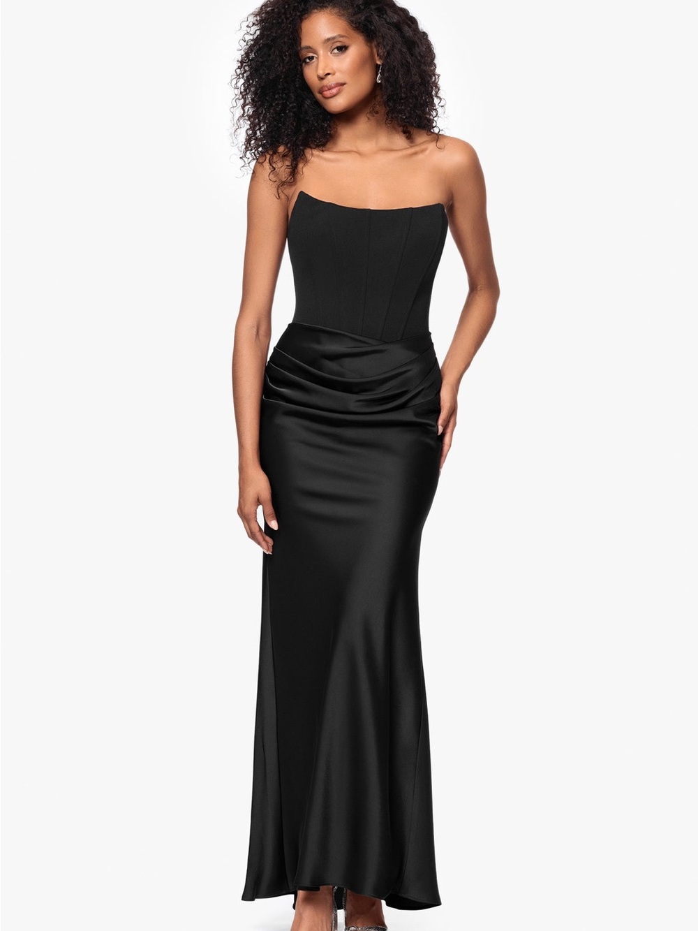 Betsey&Adam "DEBRA" SCUBA CREPE & SATIN STRAPLESS DRESS